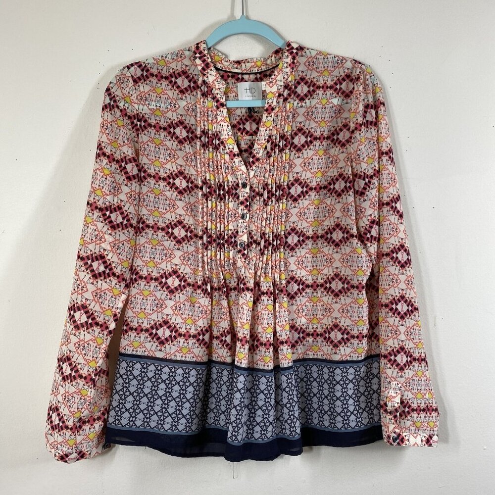 HD In Paris Keveri Popover Blouse Size 4 Chiffon Long Sleeves Lightweight